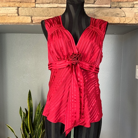 Y2K Babydoll Christmas Party Top Silk Sheer Holiday Event BCBGMaxAzria Red M - Picture 1 of 11